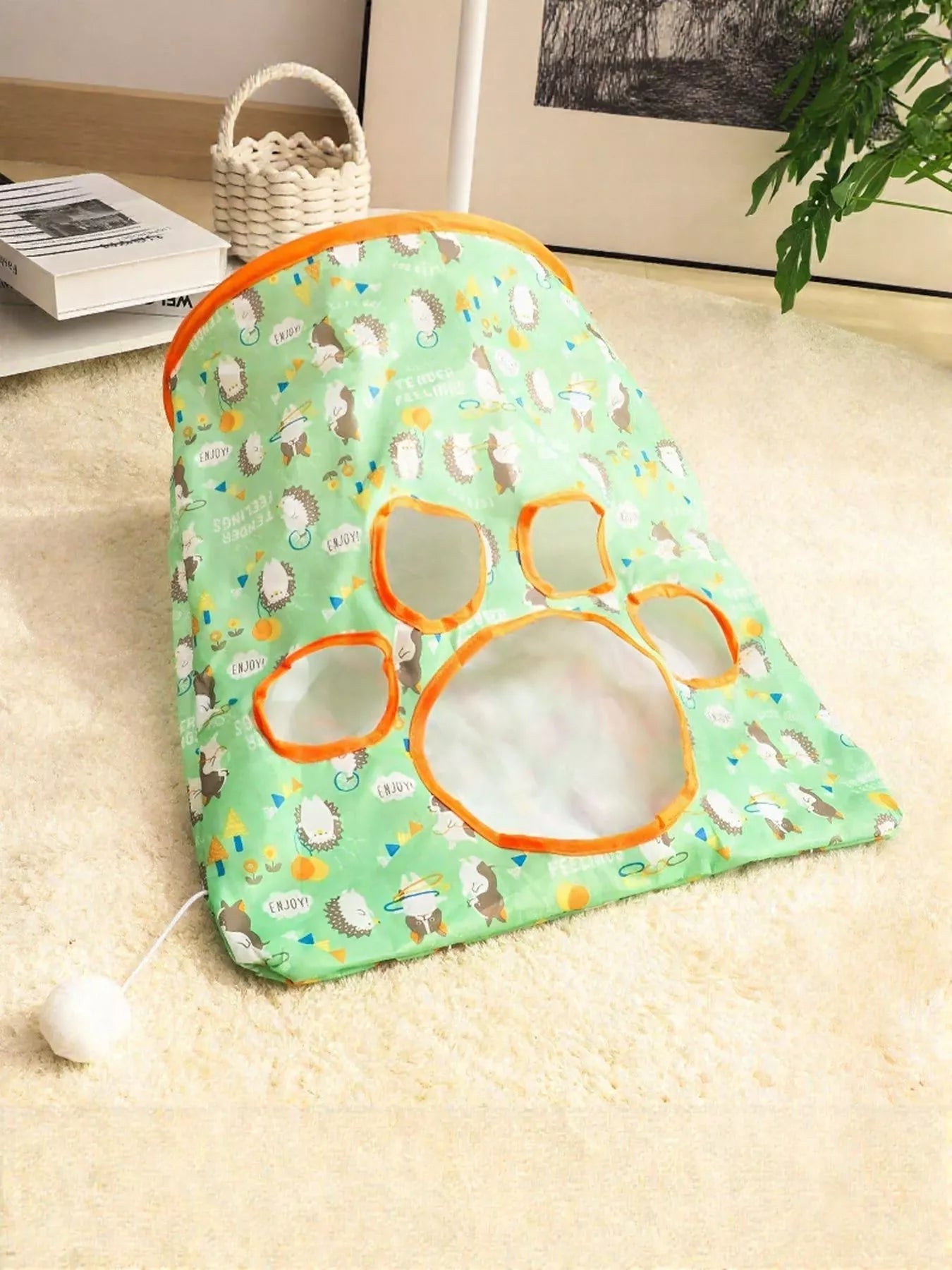 Cartoon Pattern Collapsible Cat Tunnel – Polyester Pop-Up Play Tunnel for Cats – view 6