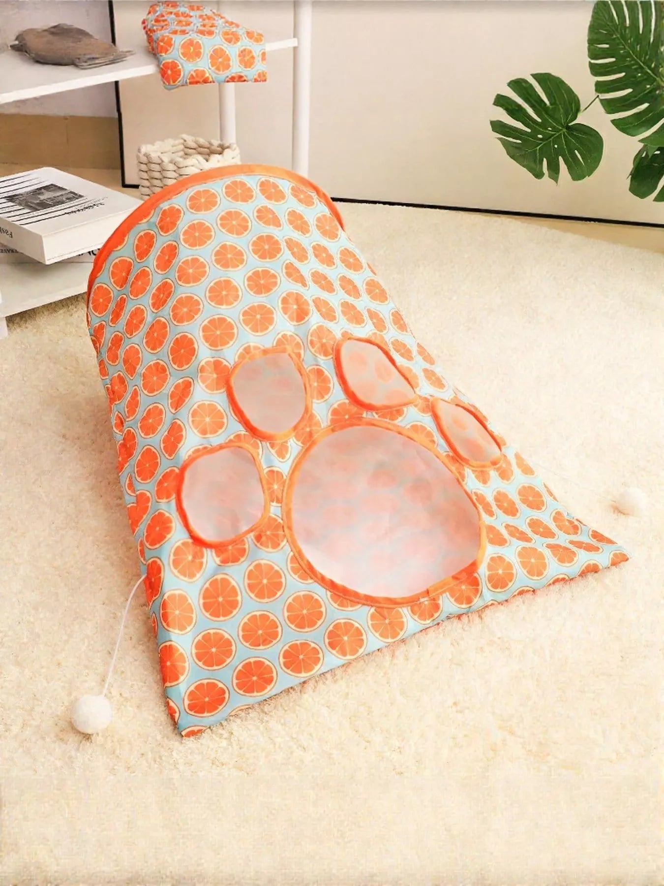 Cartoon Pattern Collapsible Cat Tunnel – Polyester Pop-Up Play Tunnel for Cats – view 7