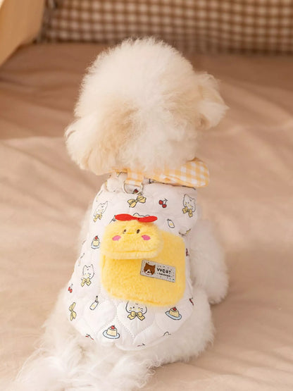 Cartoon Print Padded Pet Jacket with Gingham Collar – Warm Polyester Coat for Dogs & Cats – view 2