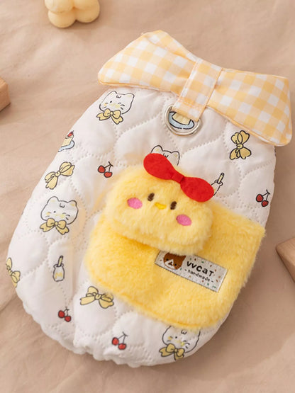 Cartoon Print Padded Pet Jacket with Gingham Collar – Warm Polyester Coat for Dogs & Cats – view 4