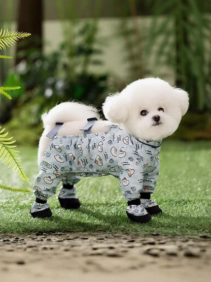 Cartoon print pet jumpsuit, one-piece structured outfit for dogs and cats