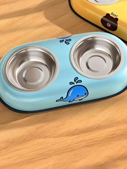 Cartoon Stainless Steel Double Pet Bowls – Food & Water Bowl Set for Dogs & Cats – view 6