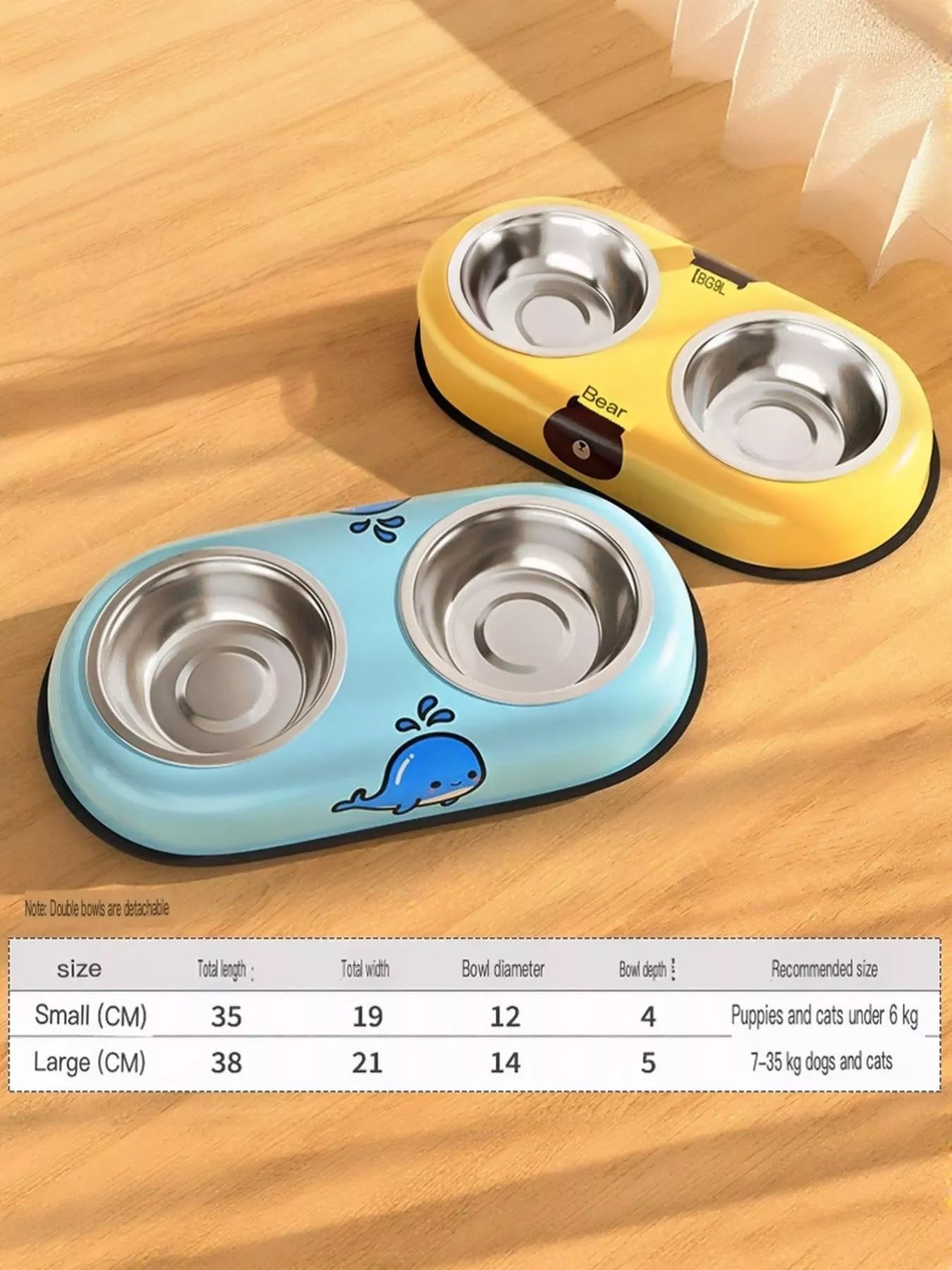 Cartoon Stainless Steel Double Pet Bowls – Food & Water Bowl Set for Dogs & Cats – view 7