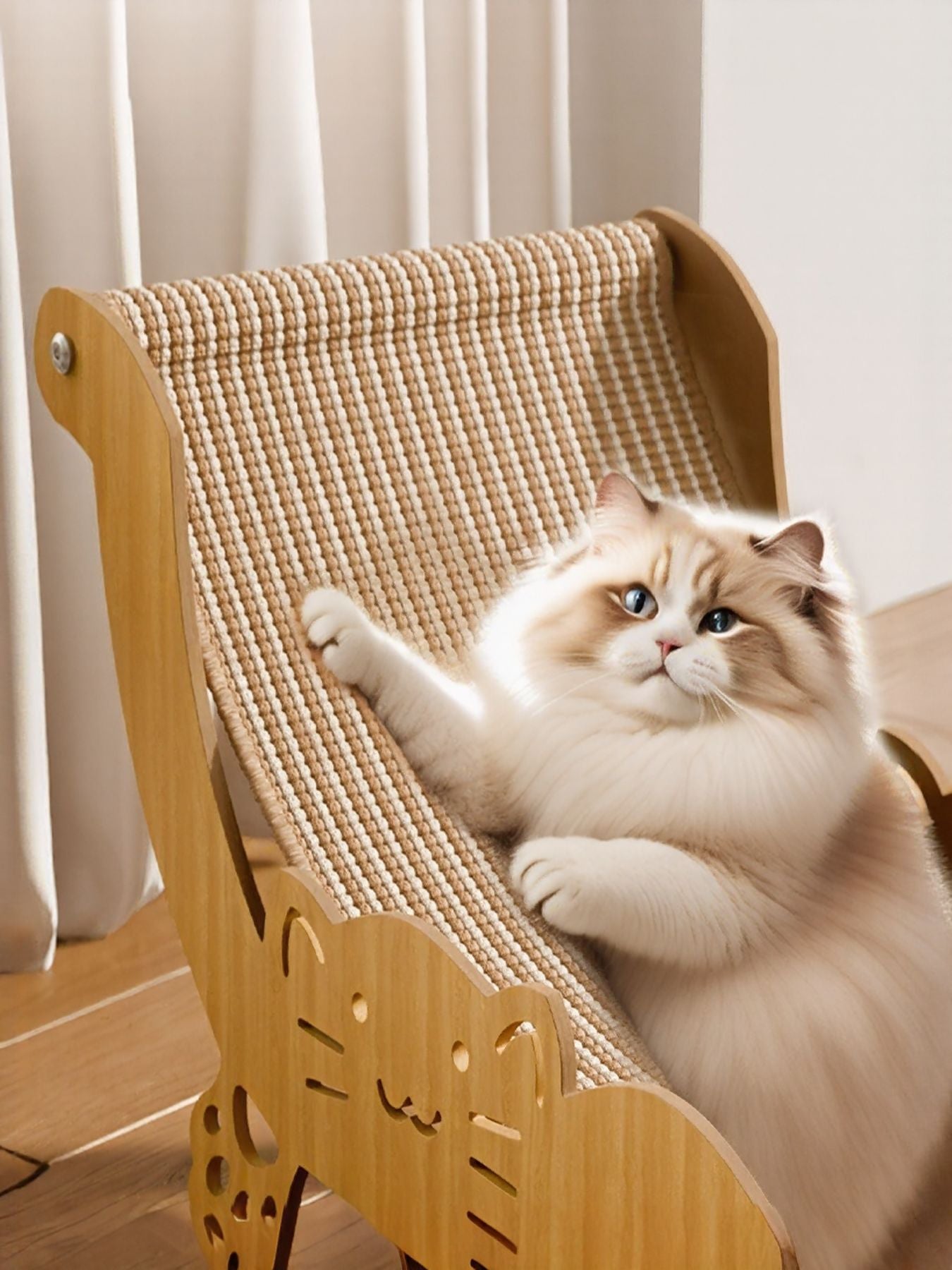 Cat Scratching Board Recliner with Sisal Mat – Wooden Lounge Scratcher for Cats – view 2