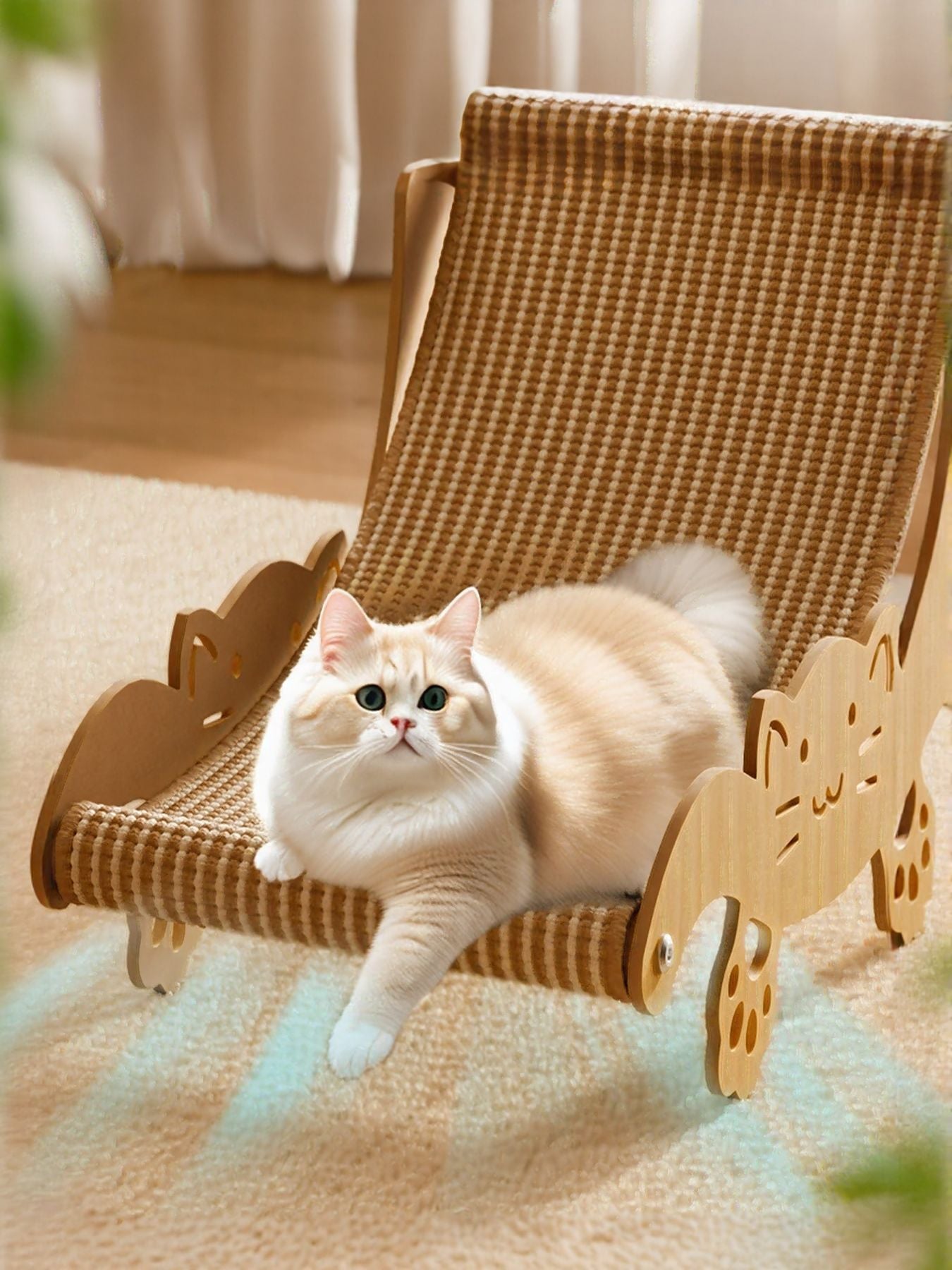 Cat Scratching Board Recliner with Sisal Mat – Wooden Lounge Scratcher for Cats – view 3