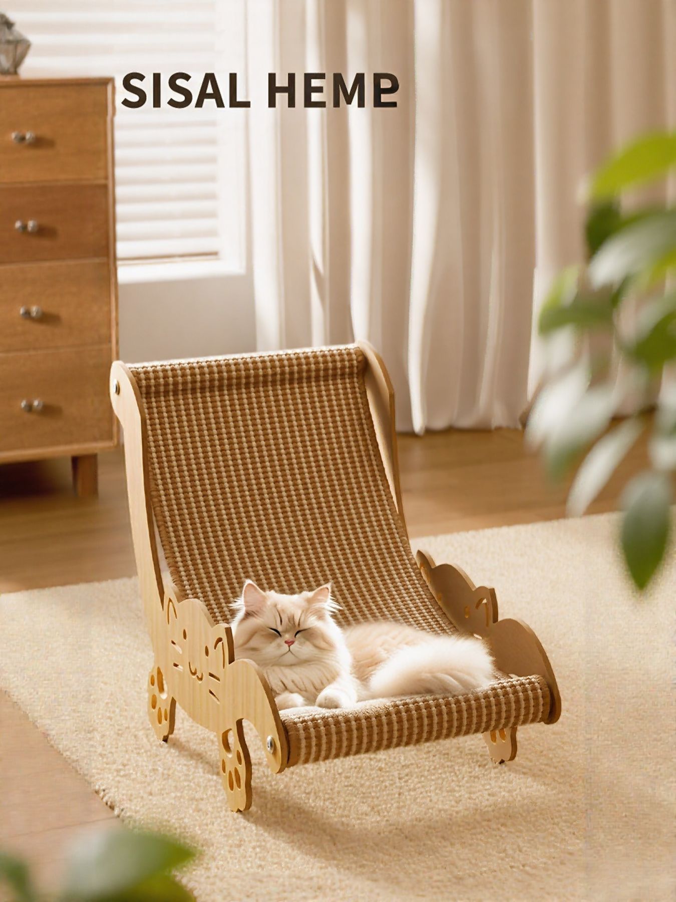 Cat Scratching Board Recliner with Sisal Mat – Wooden Lounge Scratcher for Cats – view 5