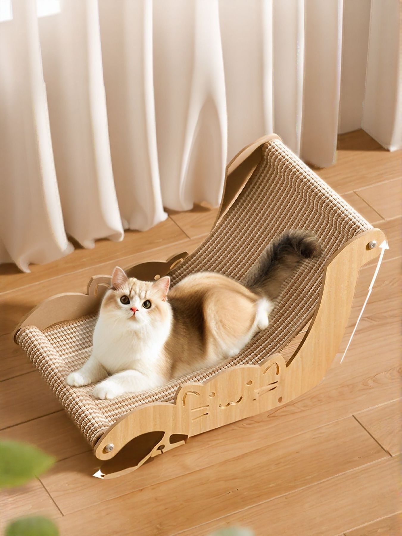 Cat Scratching Board Recliner with Sisal Mat – Wooden Lounge Scratcher for Cats – view 6