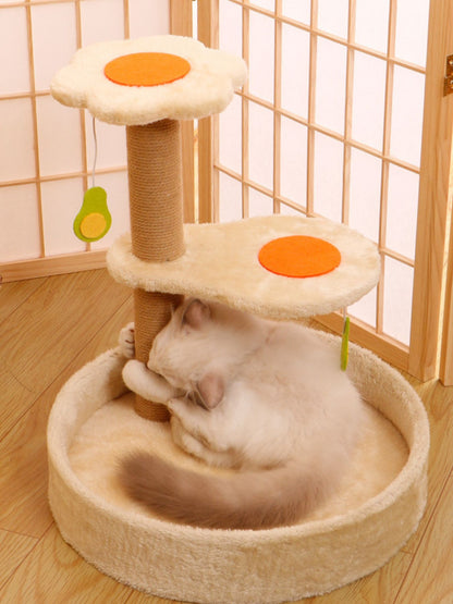 Cat Scratching Post with Bed & Hanging Toy – Polyester 3-in-1 Cat Furniture – view 10