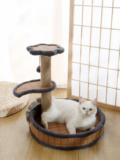 Cat Scratching Post with Bed & Hanging Toy – Polyester 3-in-1 Cat Furniture – view 2
