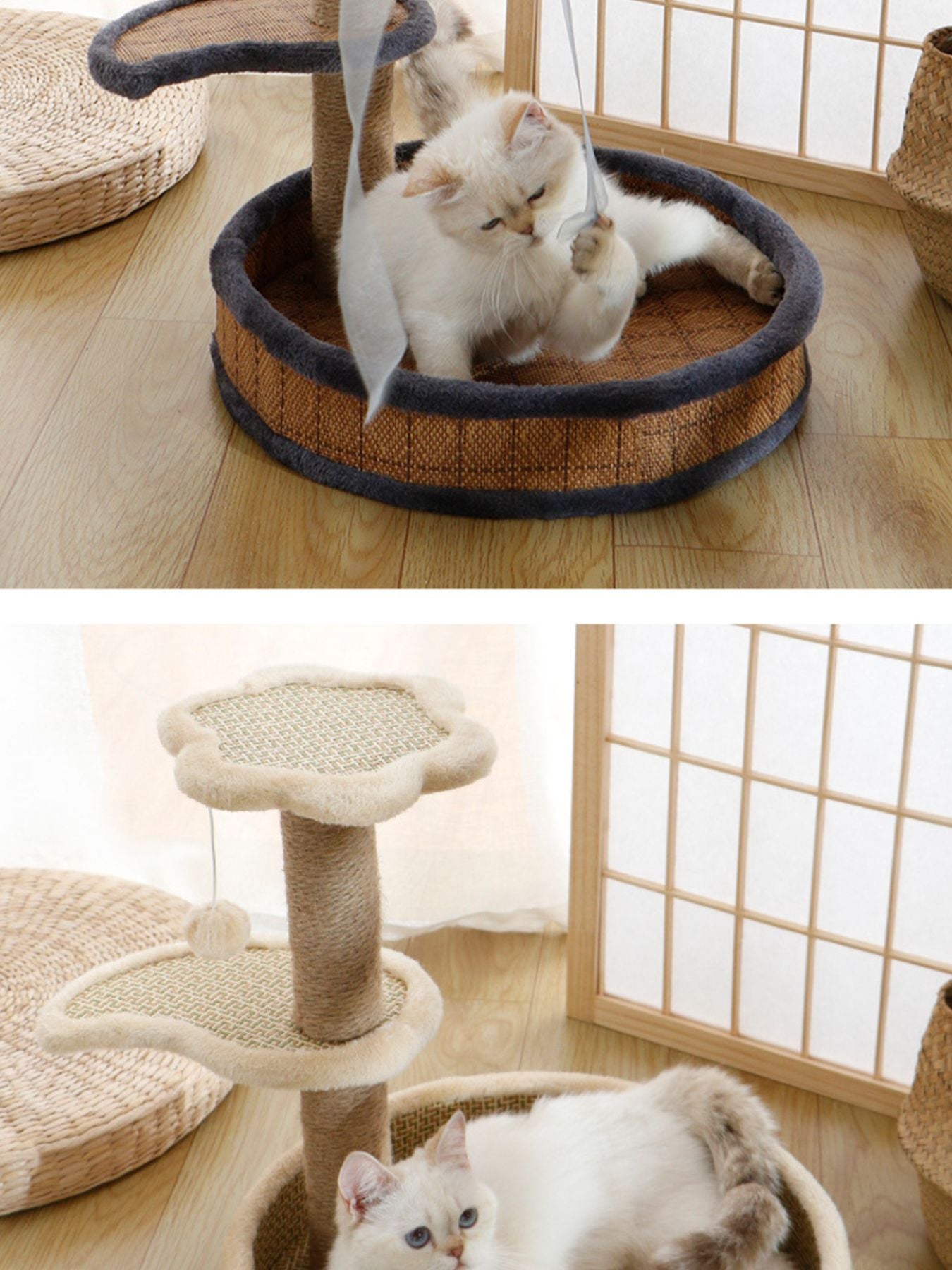 Cat Scratching Post with Bed & Hanging Toy – Polyester 3-in-1 Cat Furniture – view 5