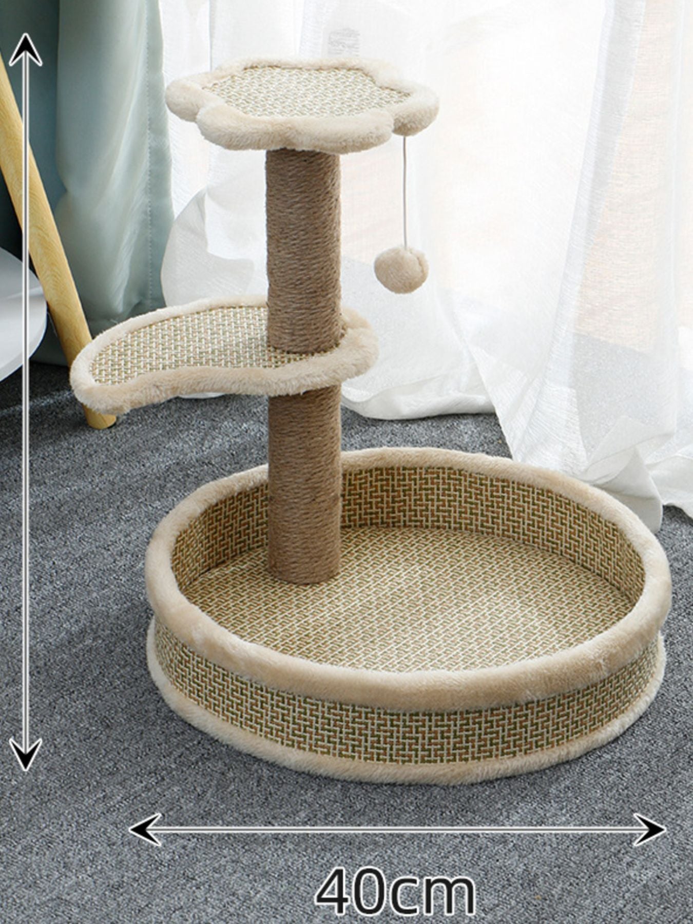 Cat Scratching Post with Bed & Hanging Toy – Polyester 3-in-1 Cat Furniture – view 6