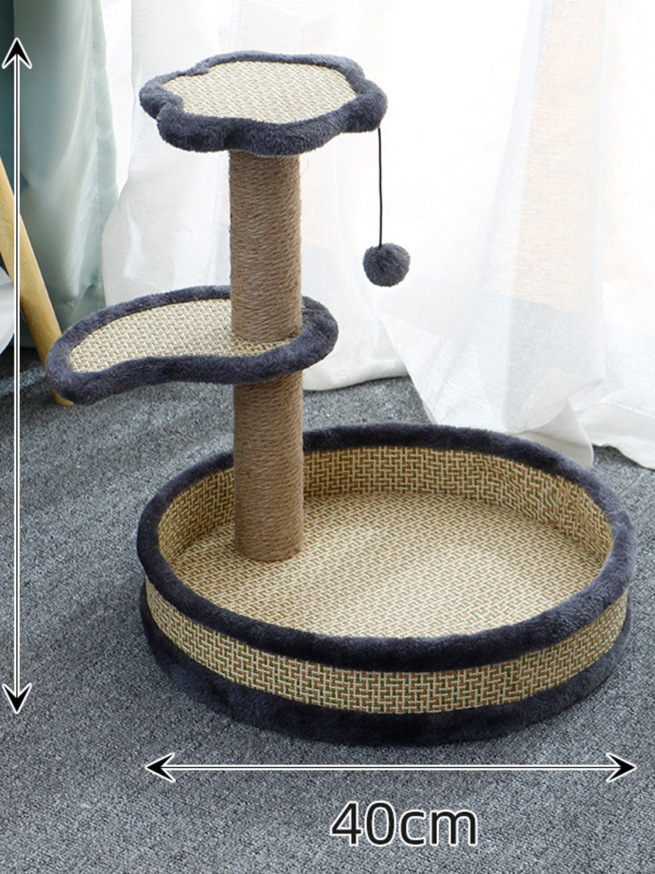 Cat Scratching Post with Bed & Hanging Toy – Polyester 3-in-1 Cat Furniture – view 7