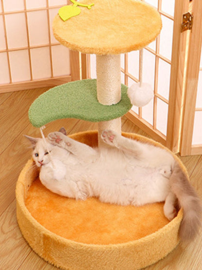 Cat Scratching Post with Bed & Hanging Toy – Polyester 3-in-1 Cat Furniture – view 9