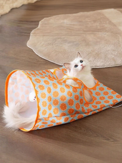 Collapsible printed polyester pop-up cat tunnel play toy for cats