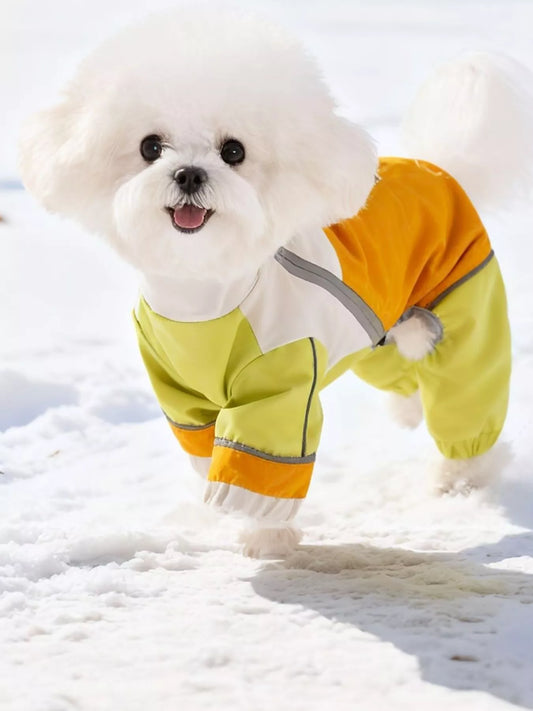 Color block zip-up pet jumpsuit, warm winter romper for dogs and cats