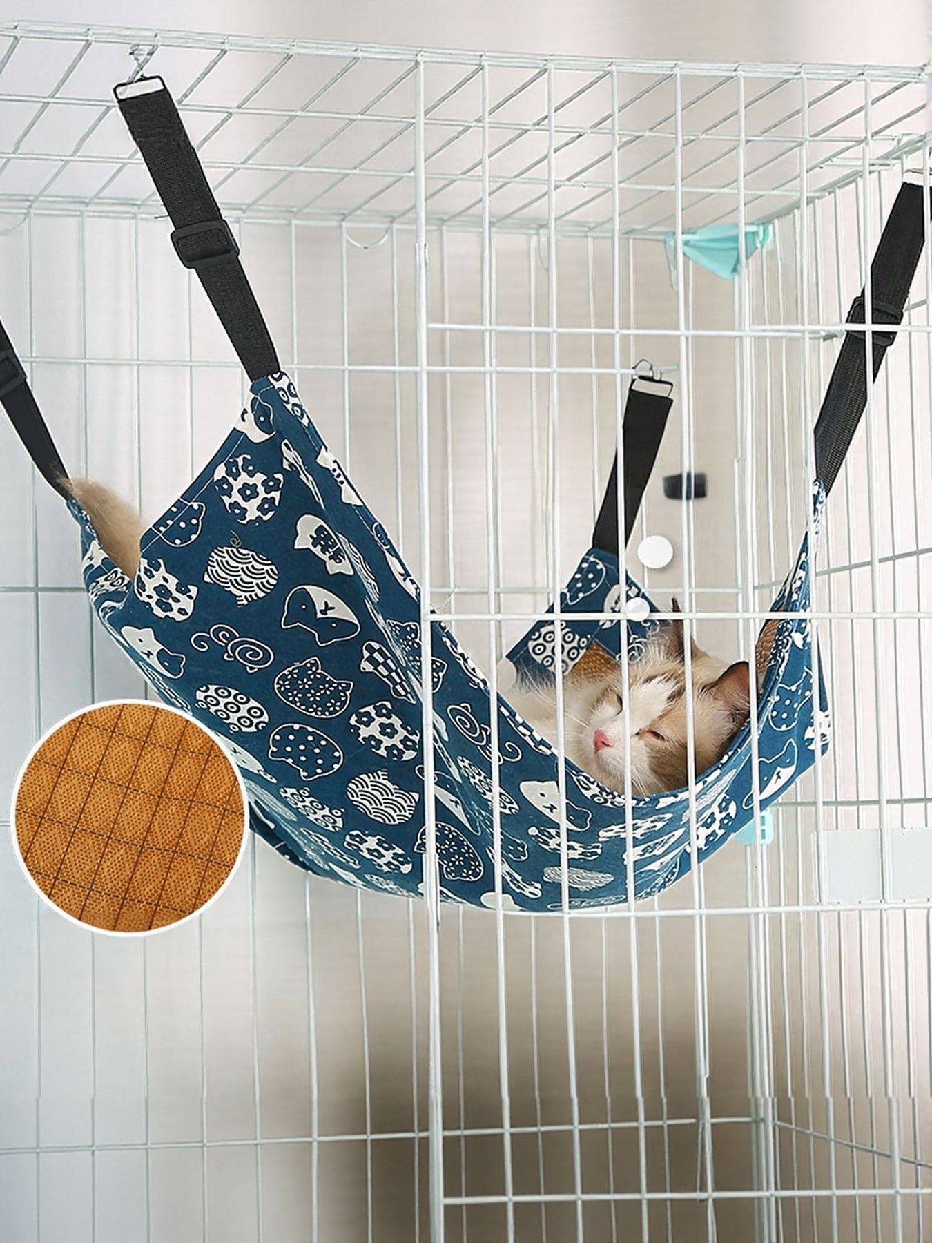 Comfortable polyester hanging pet hammock with adjustable straps, elevated bed for cats and dogs
