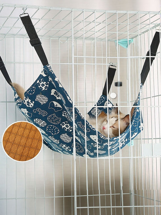 Comfortable polyester hanging pet hammock with adjustable straps, elevated bed for cats and dogs
