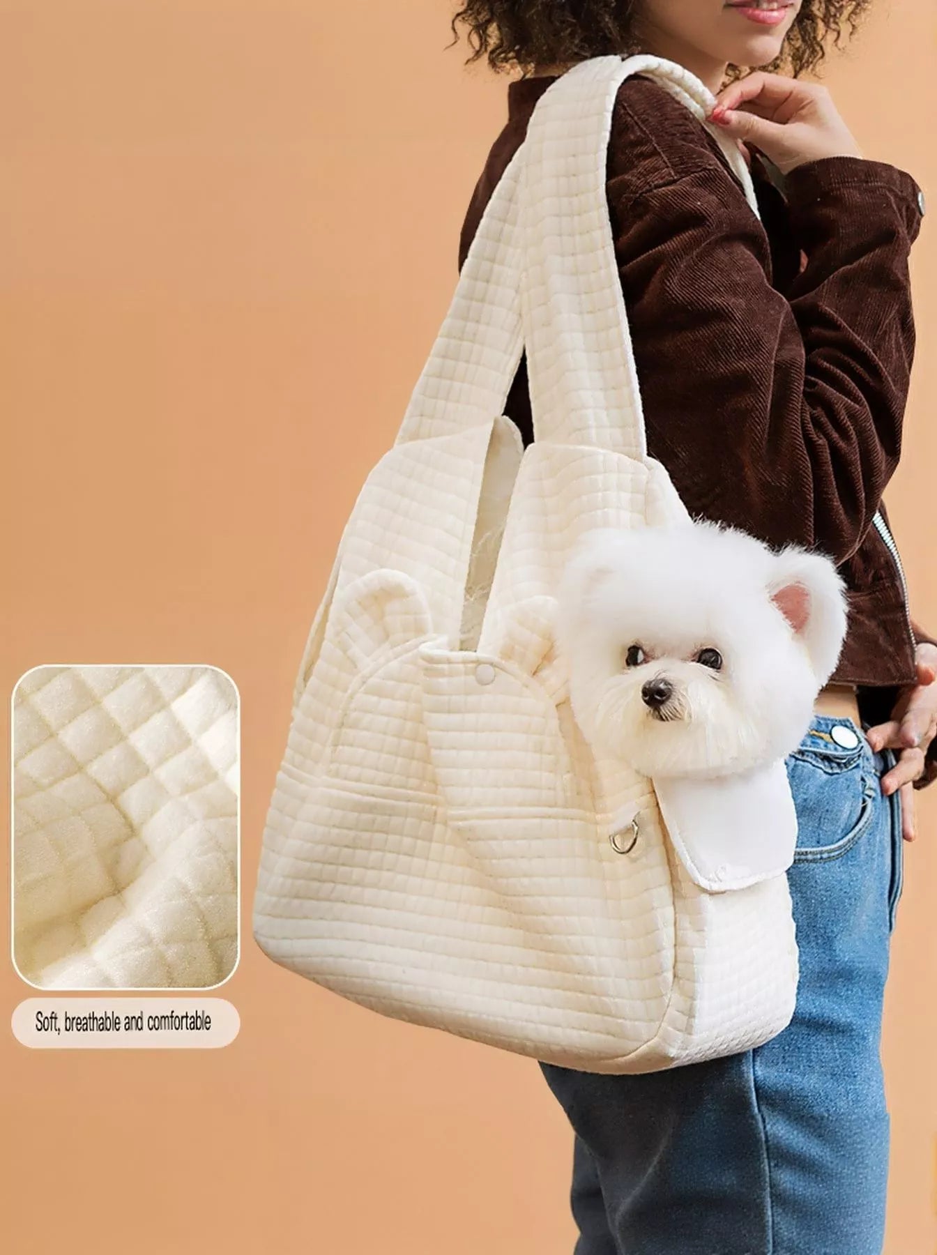 Comfortable Quilted Cotton Pet Carrier Sling Bag – Small Hands-Free Bag for Cats & Dogs – view 3