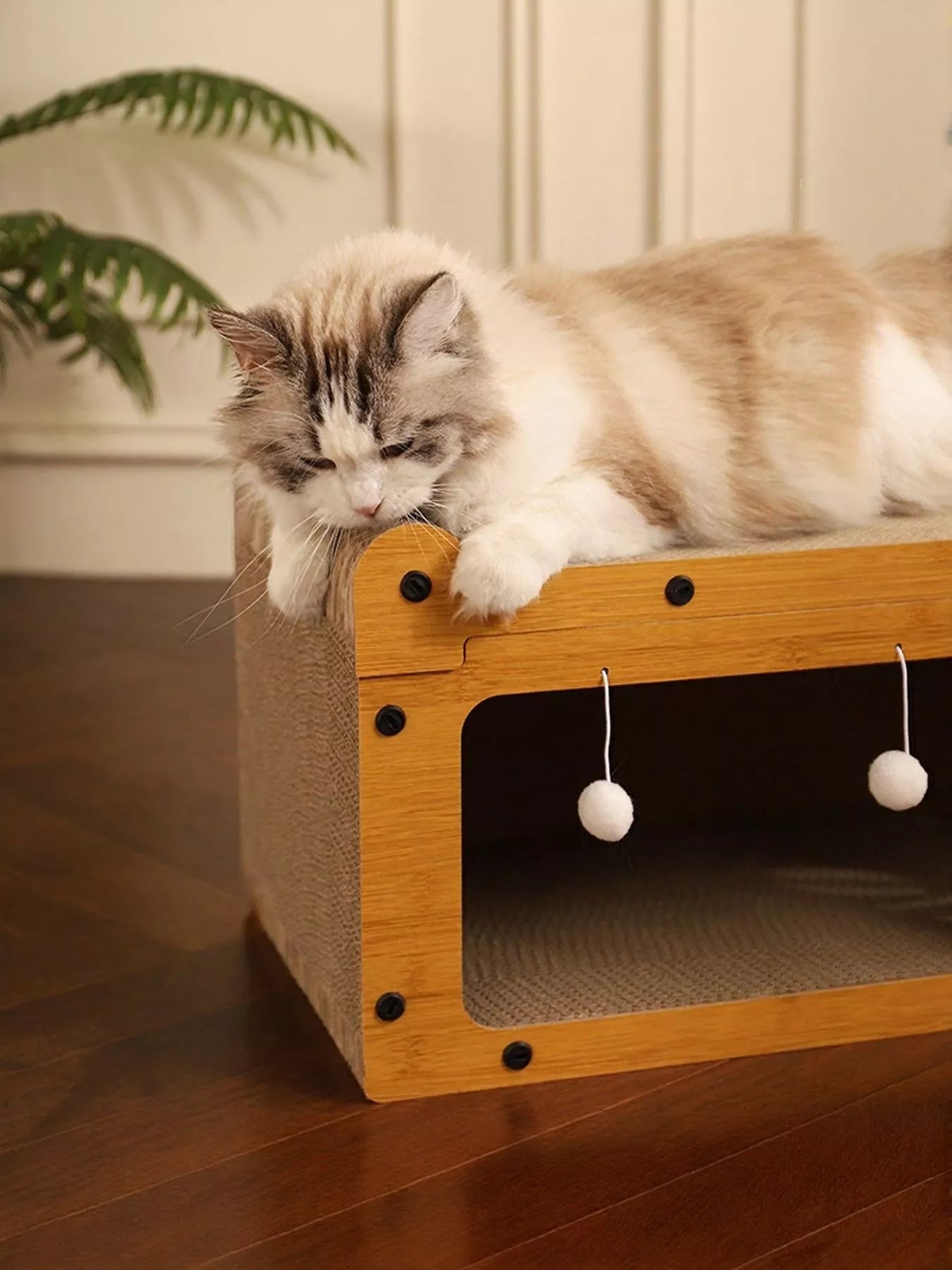 Corrugated Paper Wooden-Style Cat House with Scratching Pad – view 3