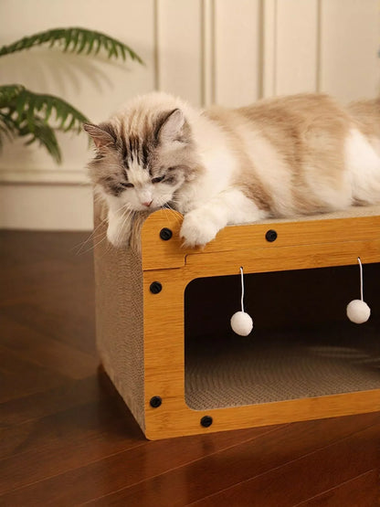 Corrugated Paper Wooden-Style Cat House with Scratching Pad – view 3