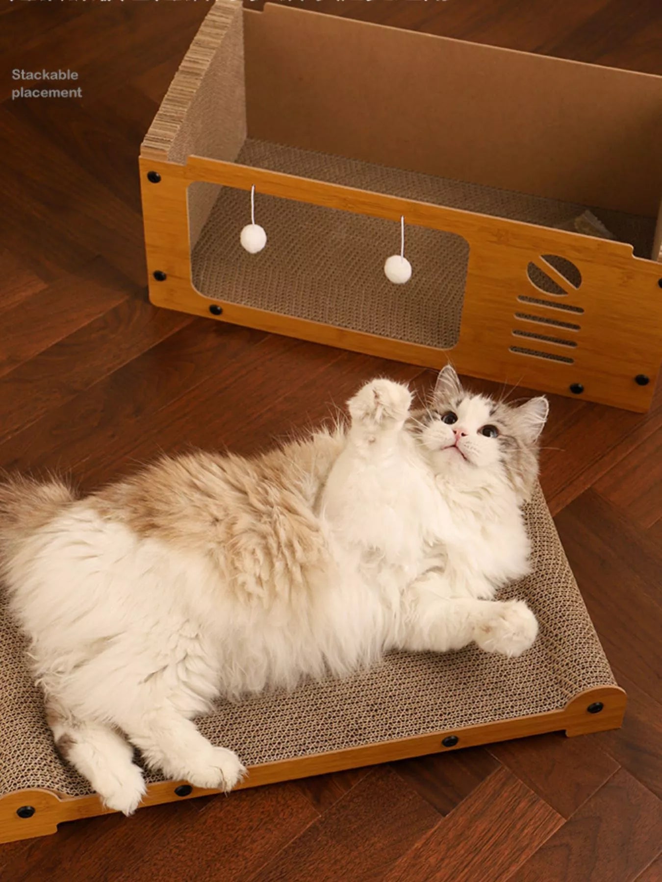 Corrugated Paper Wooden-Style Cat House with Scratching Pad – view 4
