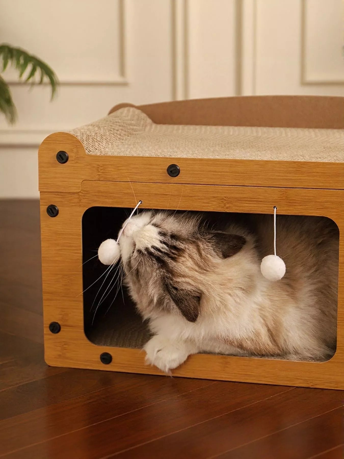 Corrugated Paper Wooden-Style Cat House with Scratching Pad – view 5
