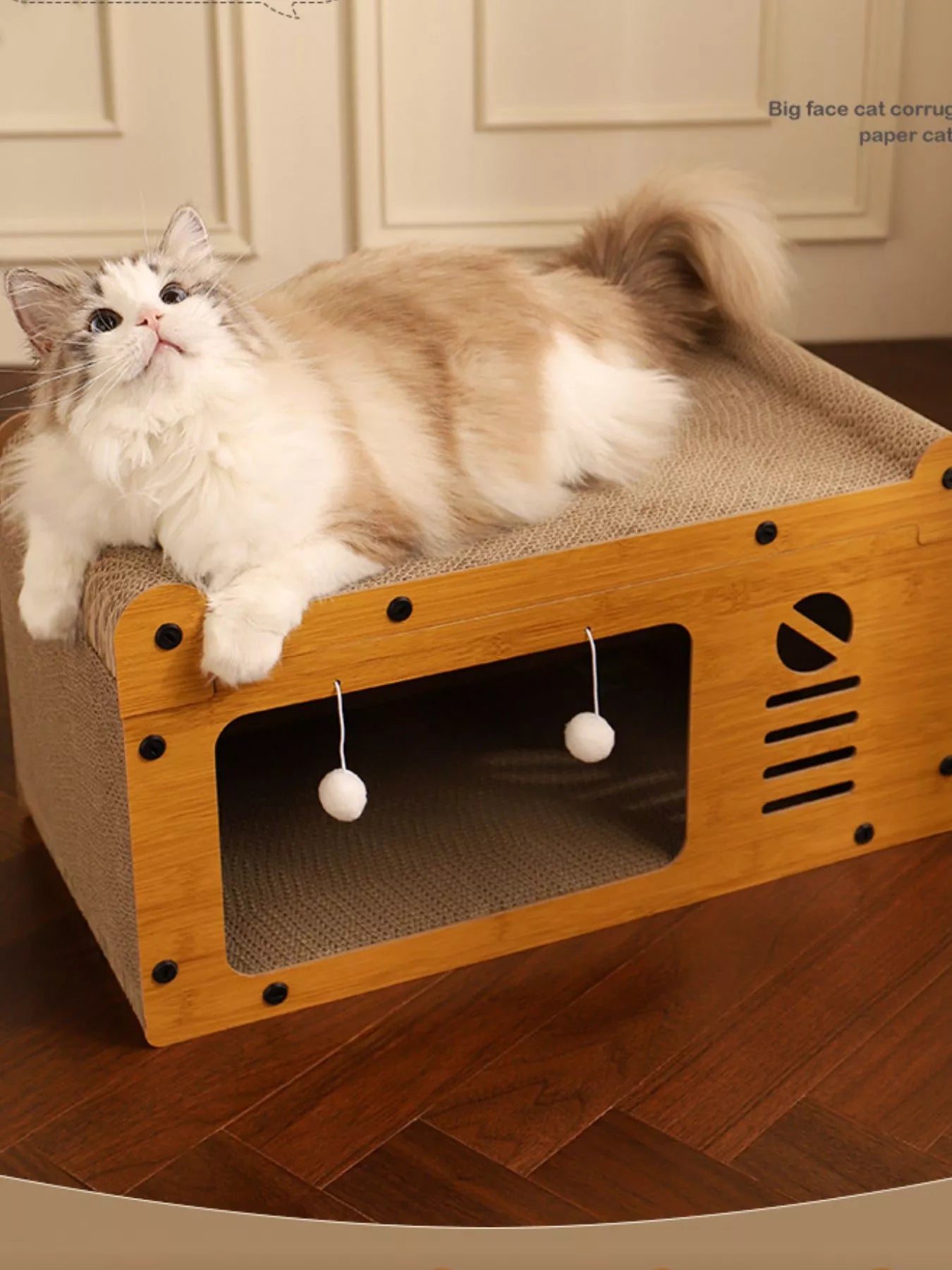 Corrugated Paper Wooden-Style Cat House with Scratching Pad – view 6