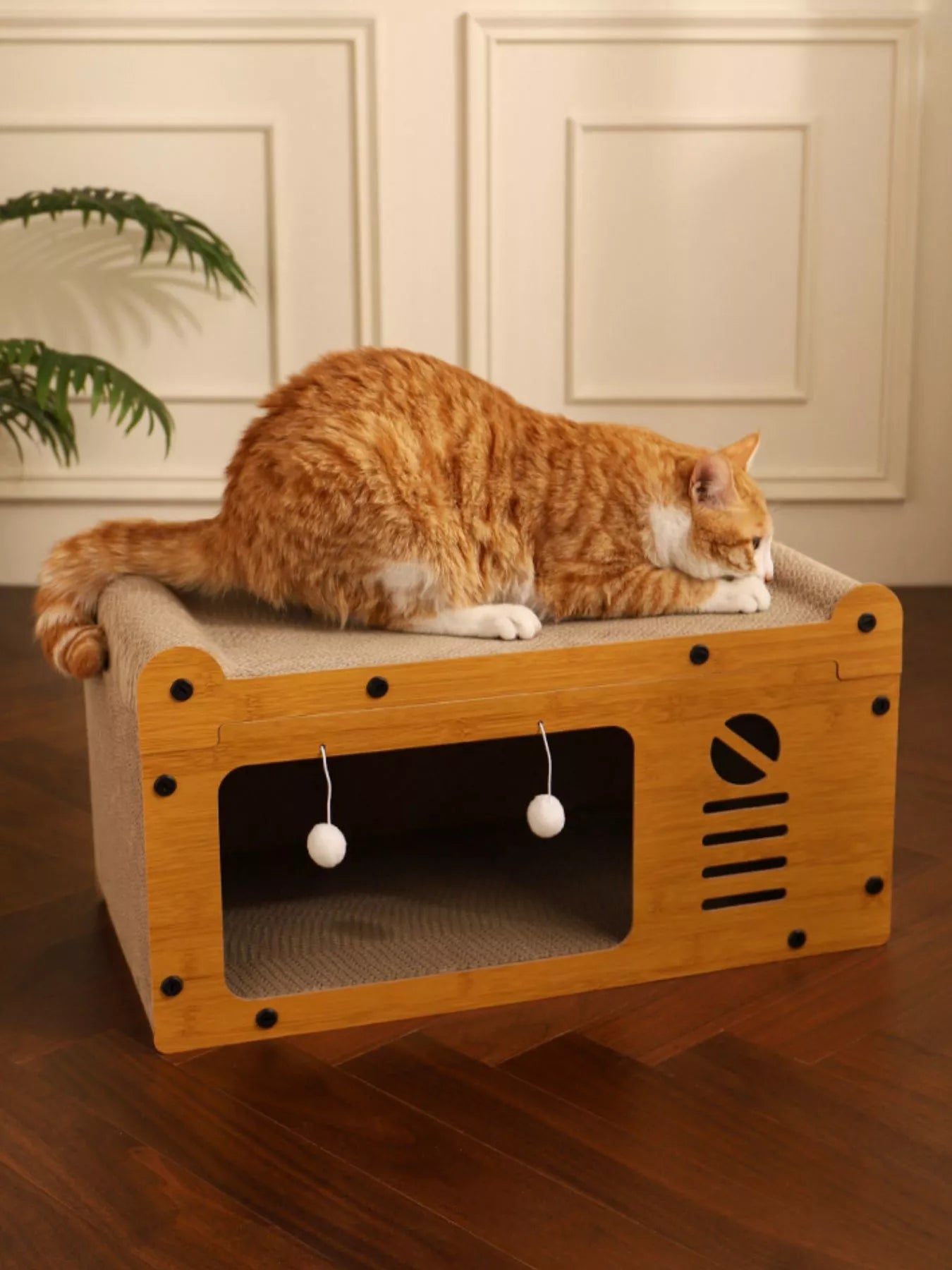 Corrugated Paper Wooden-Style Cat House with Scratching Pad – view 8