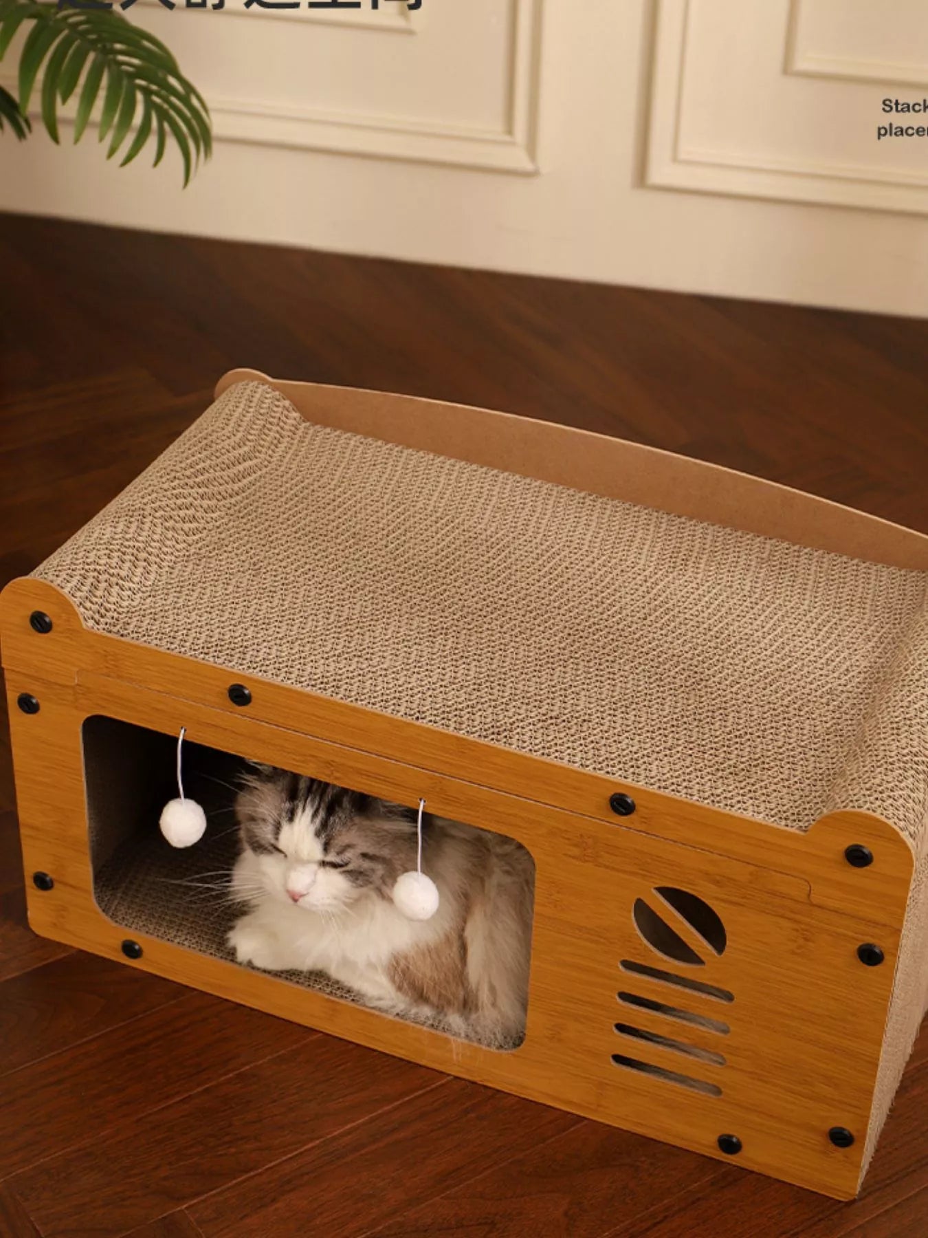 Corrugated Paper Wooden-Style Cat House with Scratching Pad – view 9