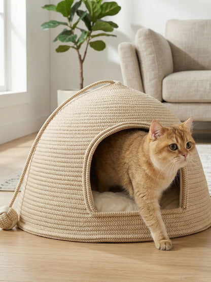 Cotton Rope Dome Pet Nest – Semi-Enclosed Scratch-Resistant Bed for Dogs & Cats – view 2