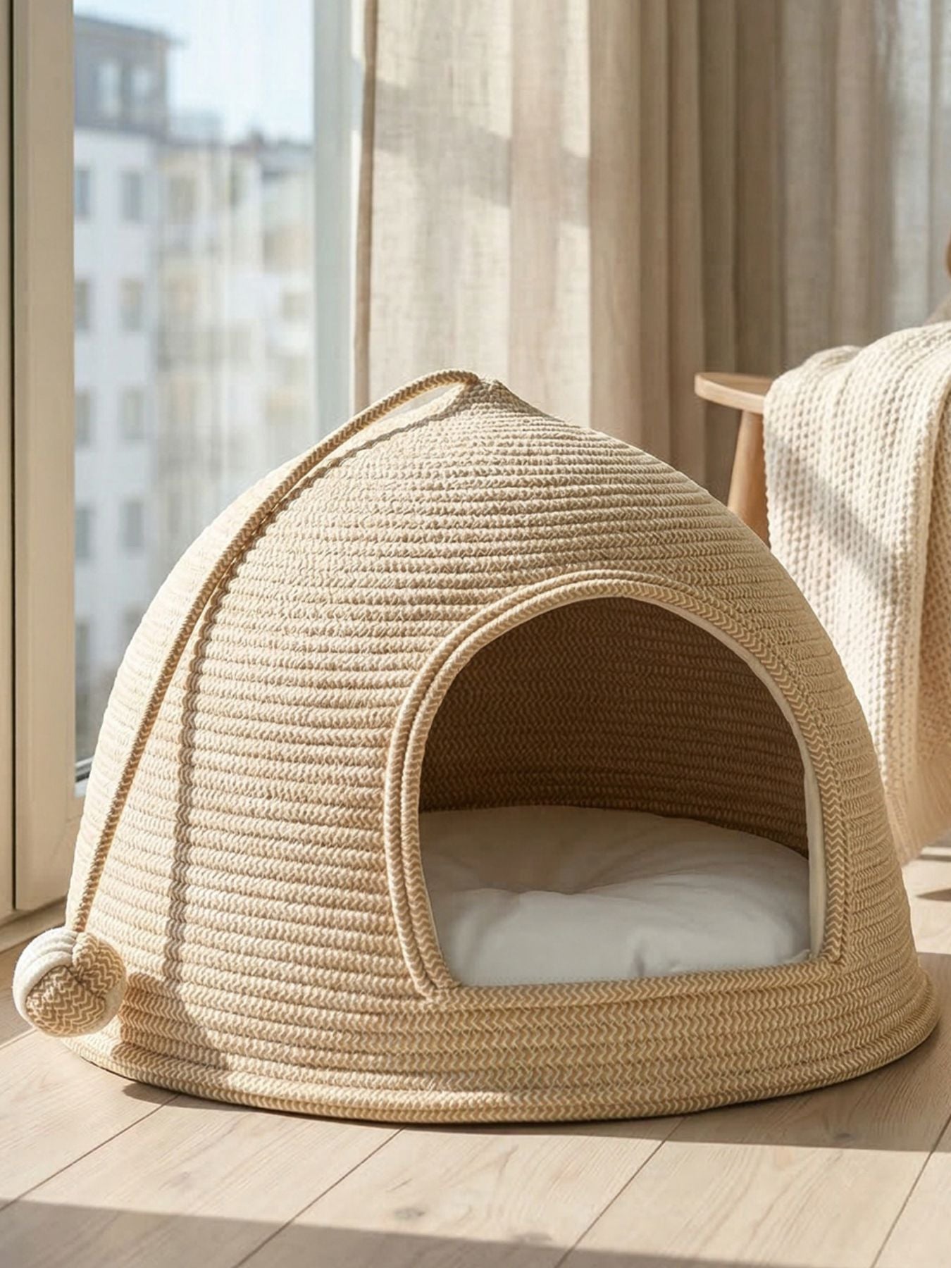 Cotton Rope Dome Pet Nest – Semi-Enclosed Scratch-Resistant Bed for Dogs & Cats – view 3