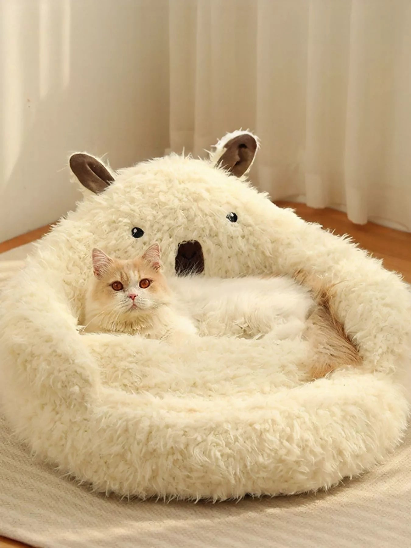 Cozy Bear-Shaped Plush Pet Nest – Soft Semi-Enclosed Bed for Cats & Small Dogs – view 3