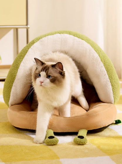 Cozy Caterpillar Shape Pet Nest with Plush Interior – Soft Enclosed Bed for Cats & Small Dogs – view 2