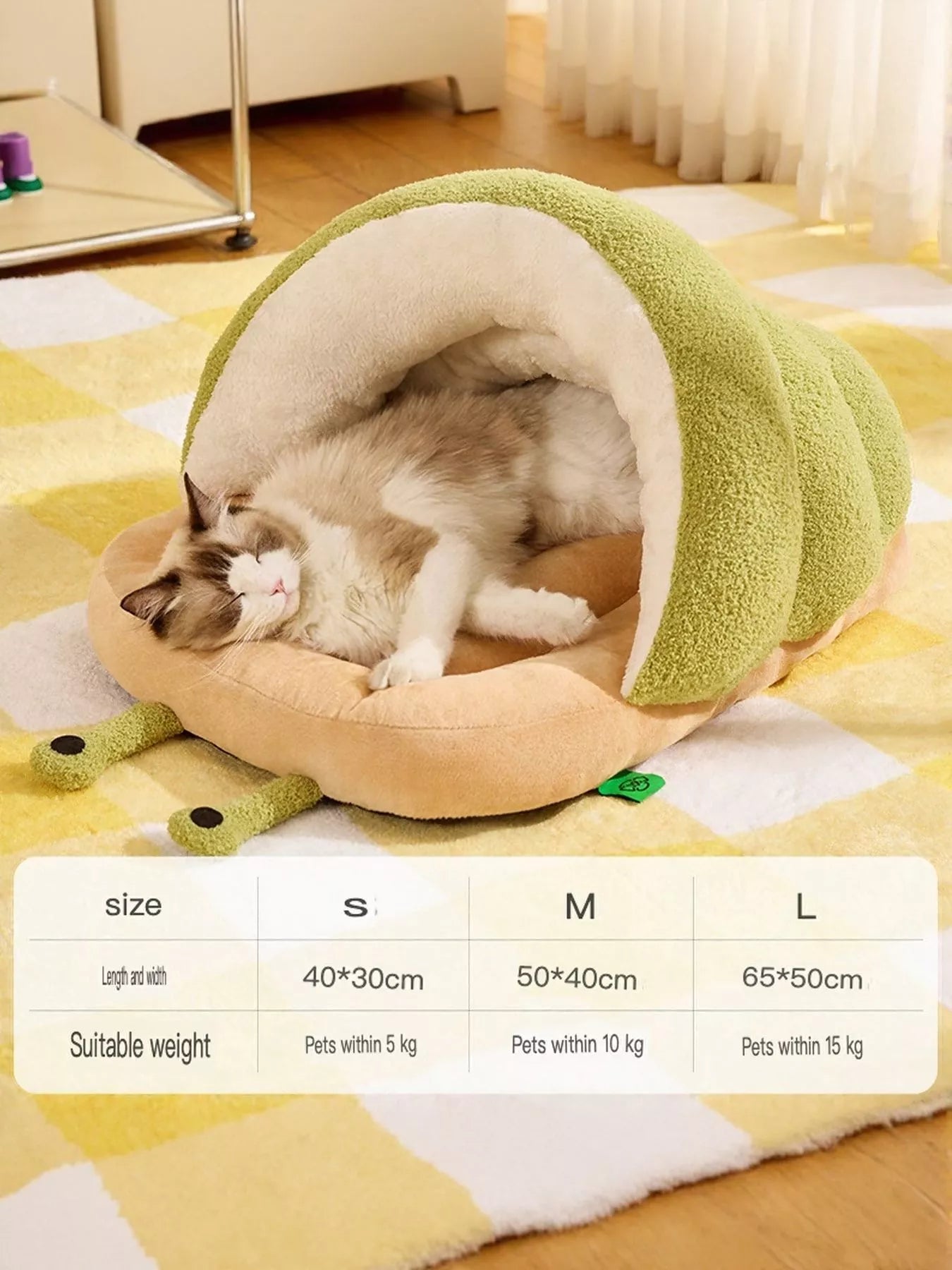 Cozy Caterpillar Shape Pet Nest with Plush Interior – Soft Enclosed Bed for Cats & Small Dogs – view 4