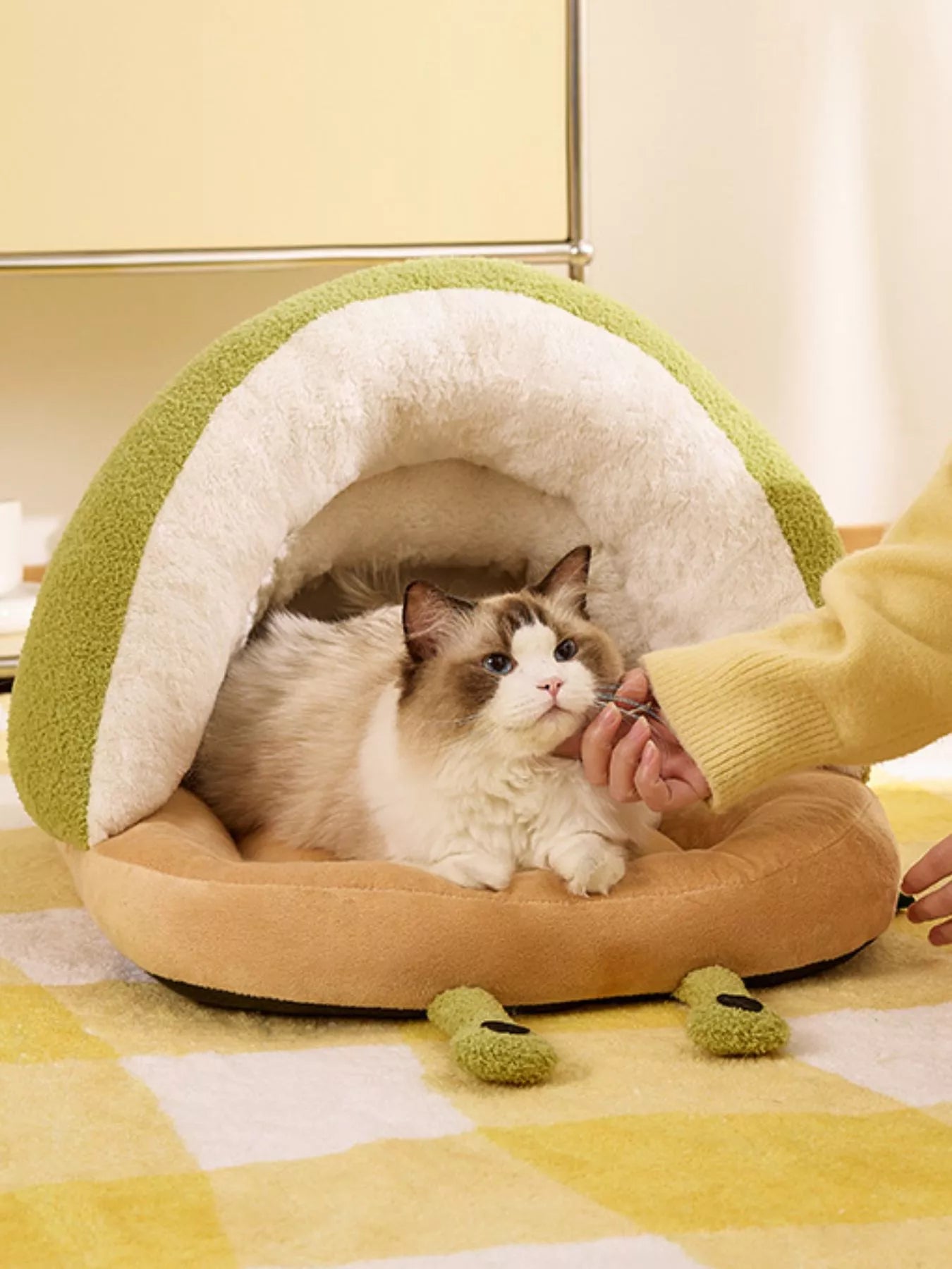 Cozy Caterpillar Shape Pet Nest with Plush Interior – Soft Enclosed Bed for Cats & Small Dogs – view 6