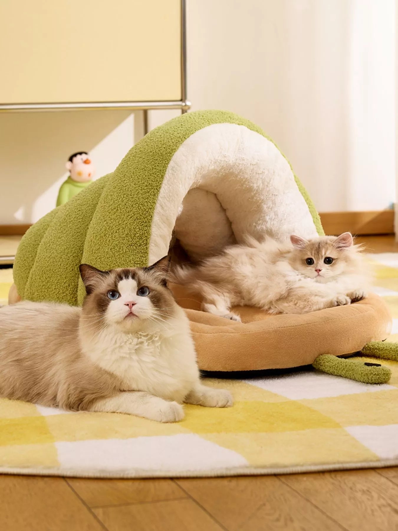 Cozy caterpillar-shaped enclosed plush pet nest bed for cats and small dogs