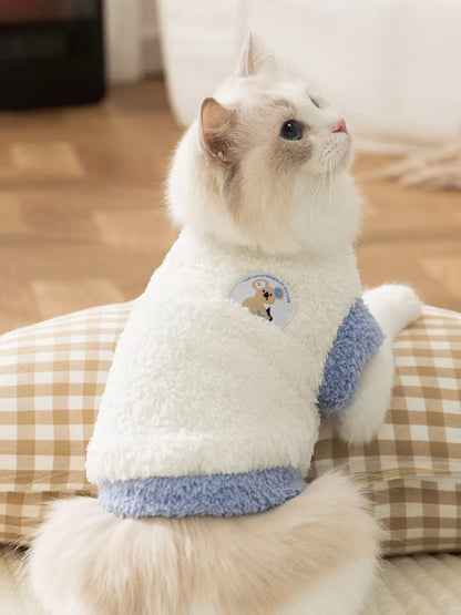 Cozy plush pet sweater with patch detail, warm knitwear for dogs and cats