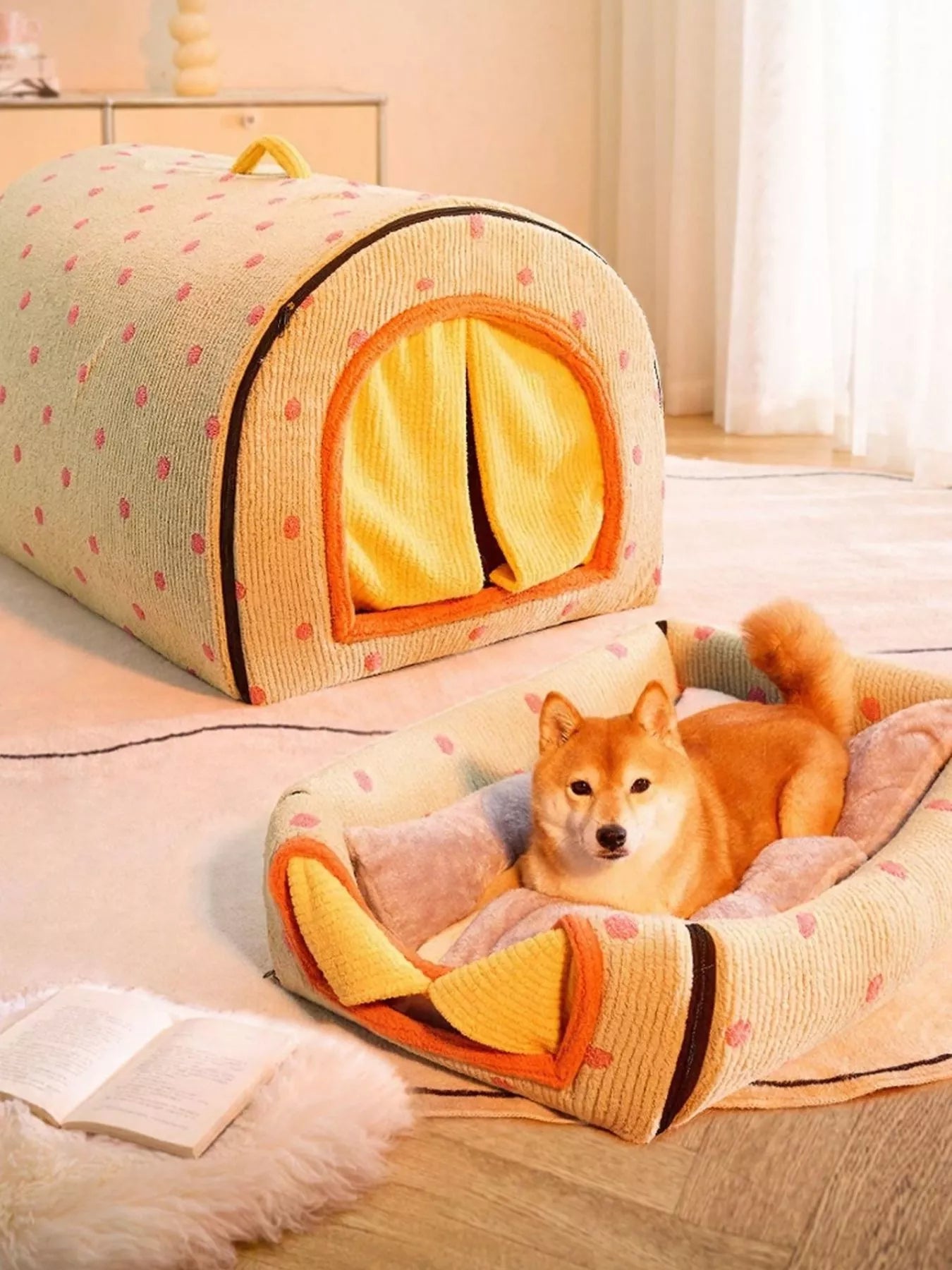Cozy Polka Dot Pet Bed Cave with Carry Handle – view 2
