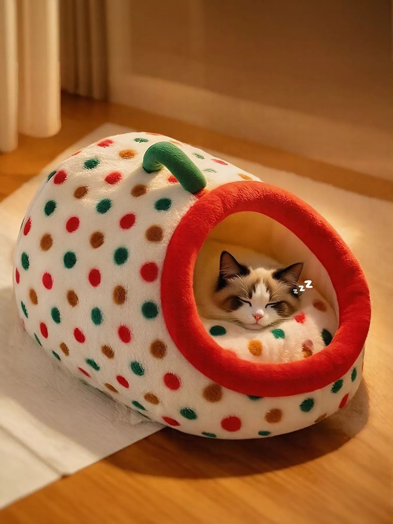 Cozy Polka Dot Pet Nest Bed with Carry Handle – view 2