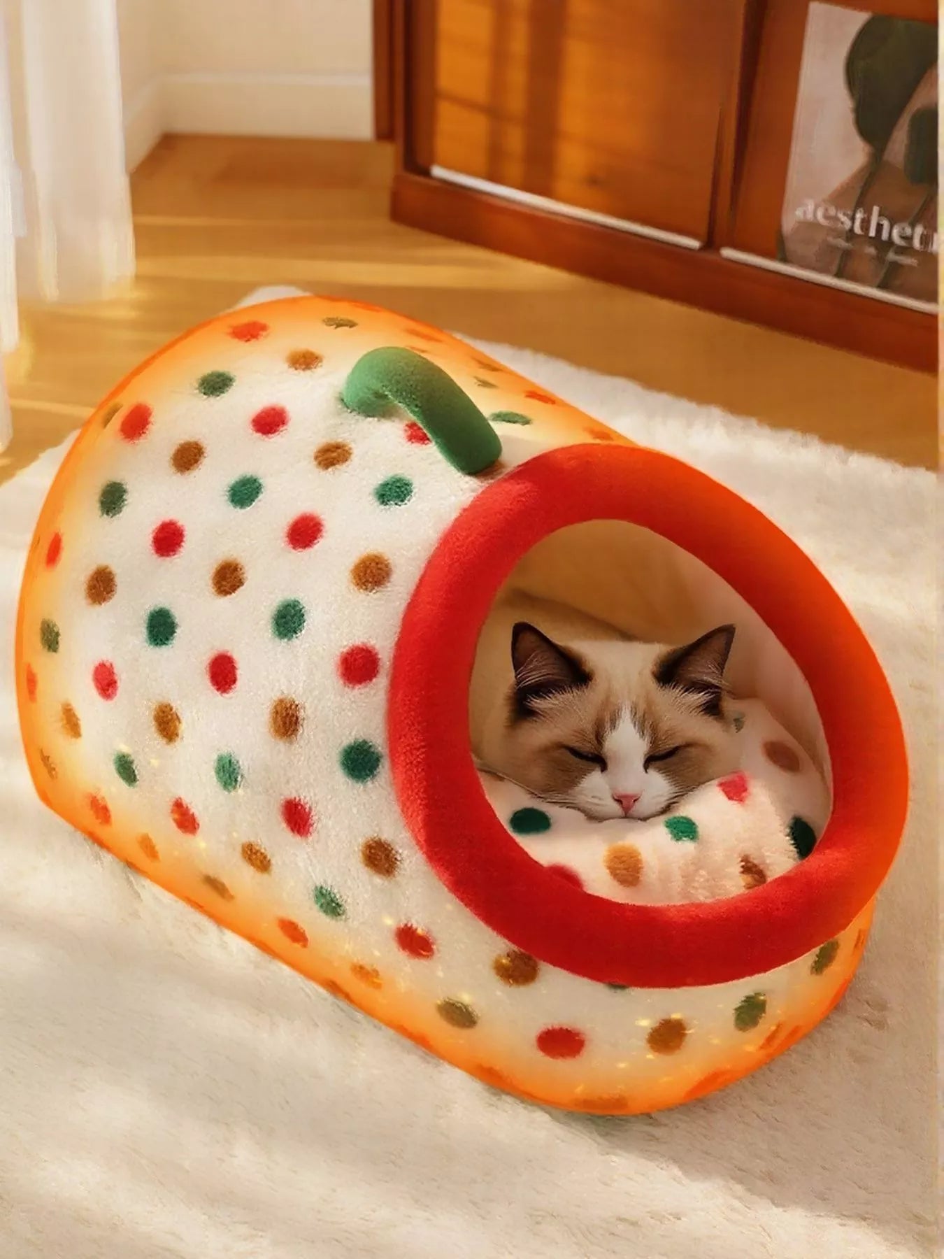 Cozy Polka Dot Pet Nest Bed with Carry Handle – view 5
