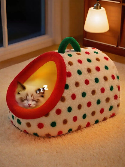 Cozy Polka Dot Pet Nest Bed with Carry Handle – view 6
