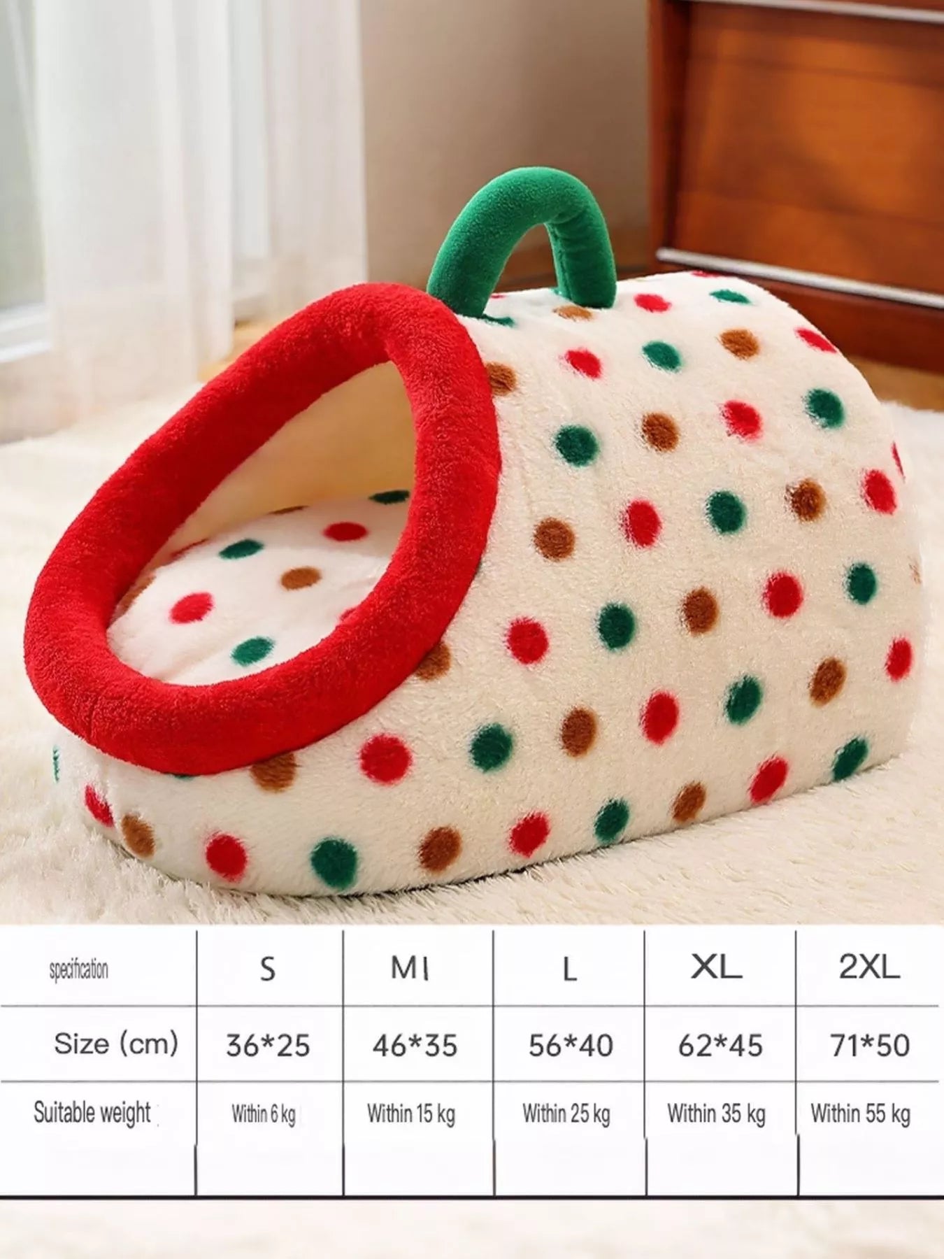 Cozy Polka Dot Pet Nest Bed with Carry Handle – view 7
