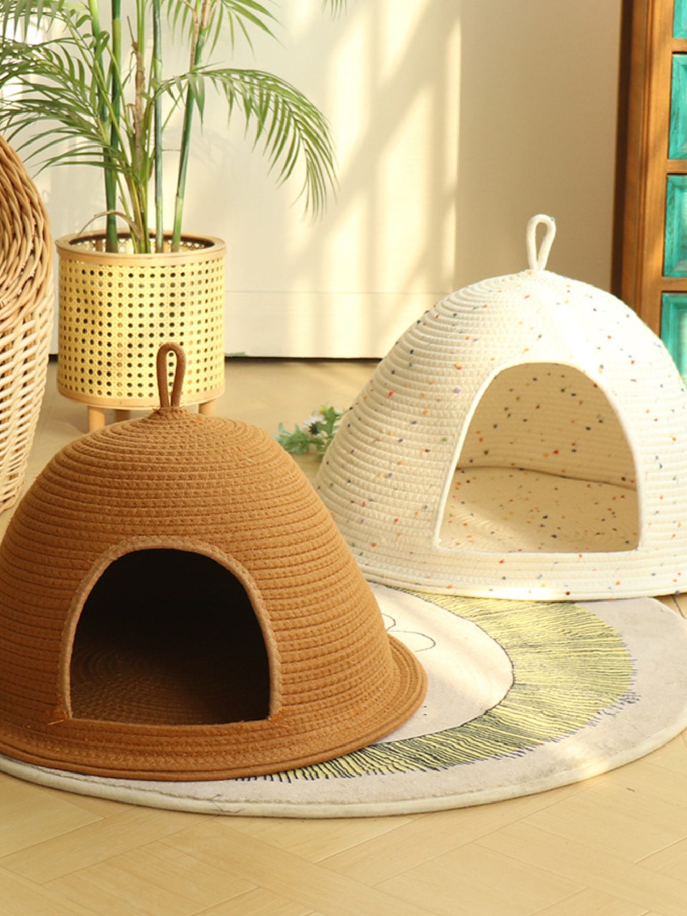 Cozy Rope Woven Cat Cave Bed with Handle – Semi-Enclosed Polyester Nest for Cats & Dogs – view 12