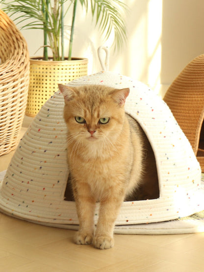 Cozy Rope Woven Cat Cave Bed with Handle – Semi-Enclosed Polyester Nest for Cats & Dogs – view 3