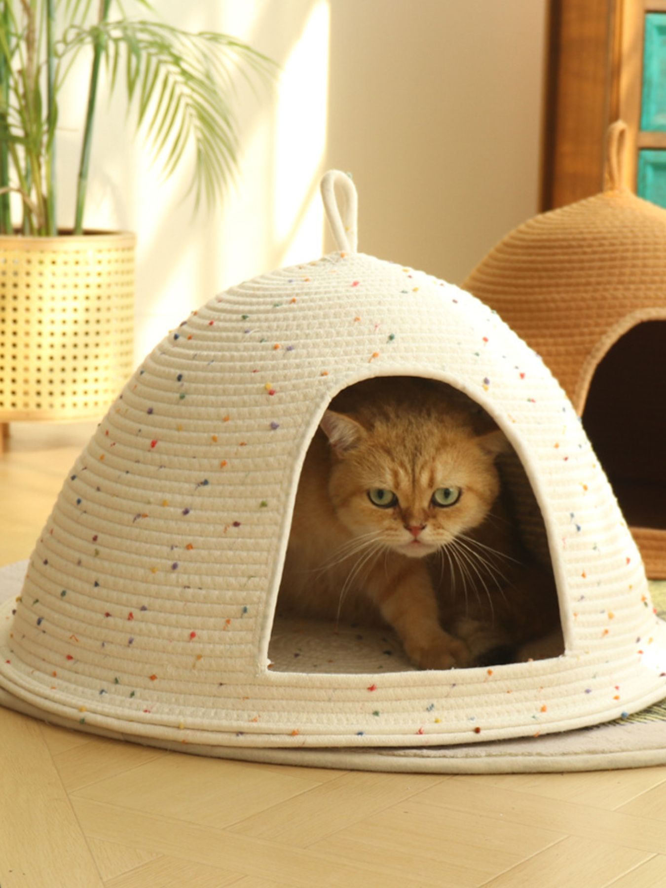 Cozy Rope Woven Cat Cave Bed with Handle – Semi-Enclosed Polyester Nest for Cats & Dogs – view 4