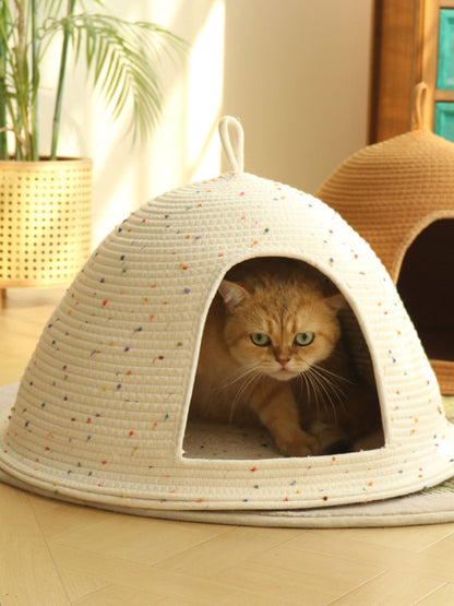 Cozy Rope Woven Cat Cave Bed with Handle – Semi-Enclosed Polyester Nest for Cats & Dogs – view 4