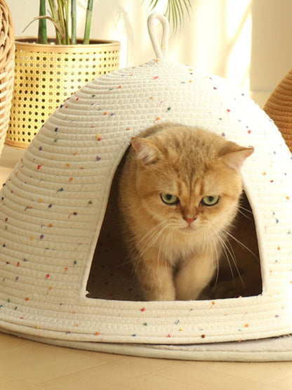 Cozy Rope Woven Cat Cave Bed with Handle – Semi-Enclosed Polyester Nest for Cats & Dogs – view 6