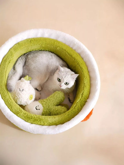 Cozy Warm Round Covered Semi-Enclosed Polyester Pet Nest – Foldable Bed for Cats & Dogs – view 2