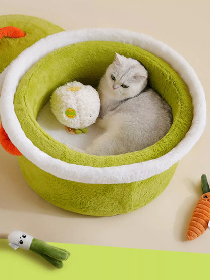 Cozy Warm Round Covered Semi-Enclosed Polyester Pet Nest – Foldable Bed for Cats & Dogs – view 3