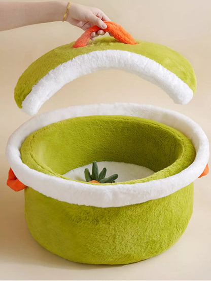 Cozy Warm Round Covered Semi-Enclosed Polyester Pet Nest – Foldable Bed for Cats & Dogs – view 4